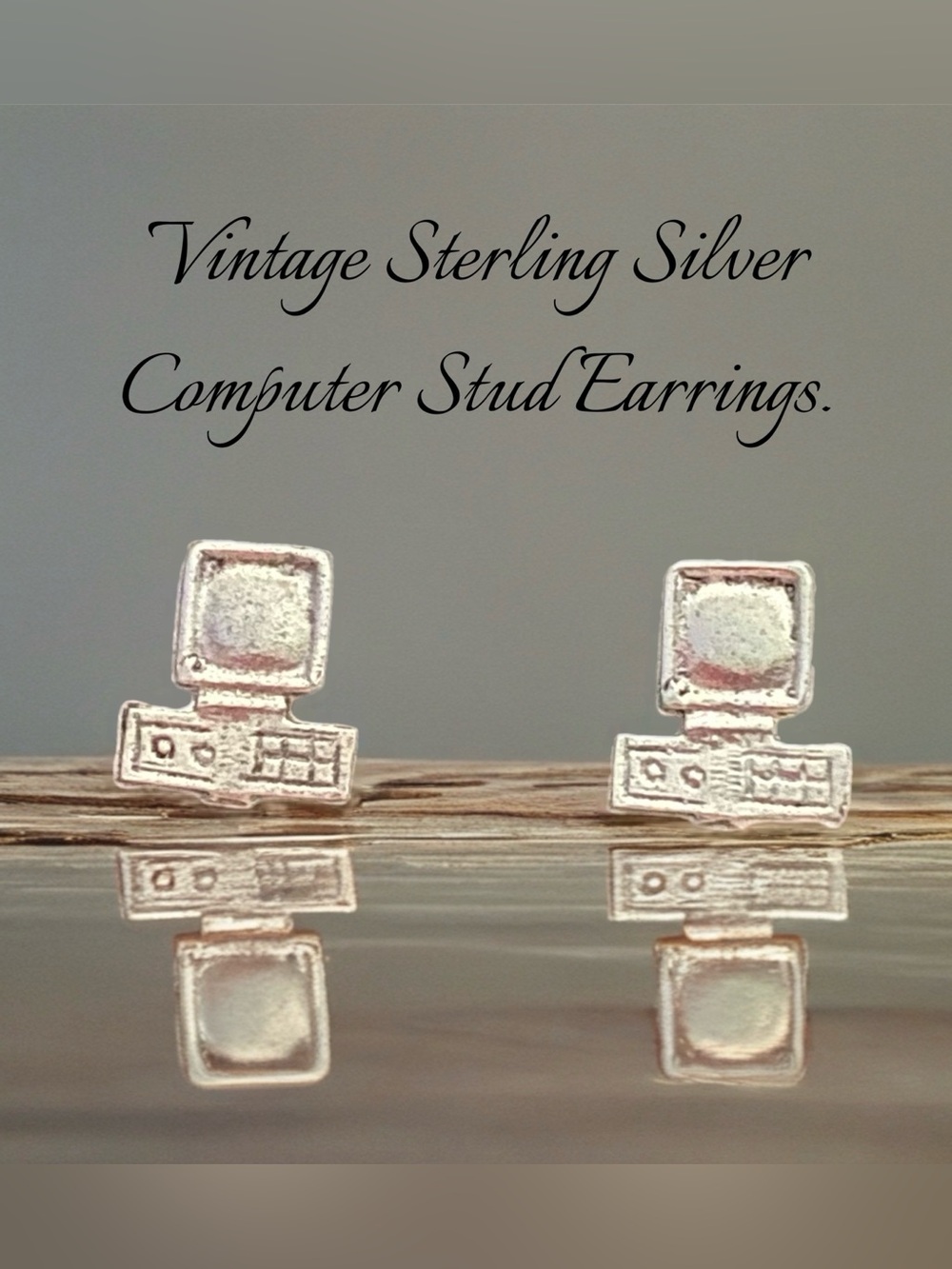 Vintage Sterling Silver Computer Stud Earrings - Silver